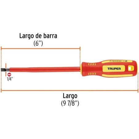 Desarmador Plano 1/4" x6" Aislado 1000V Truper 102243