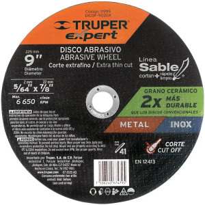 Discos de Corte Metal 9" x2mm OAluminio Inox D7/8 T41, Truper 11999