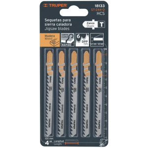 Segueta para caladora Acabado Grueso DDP6 Zanco T 5 Piezas, cortes rectos en madera, ST-244-D 18133 Truper