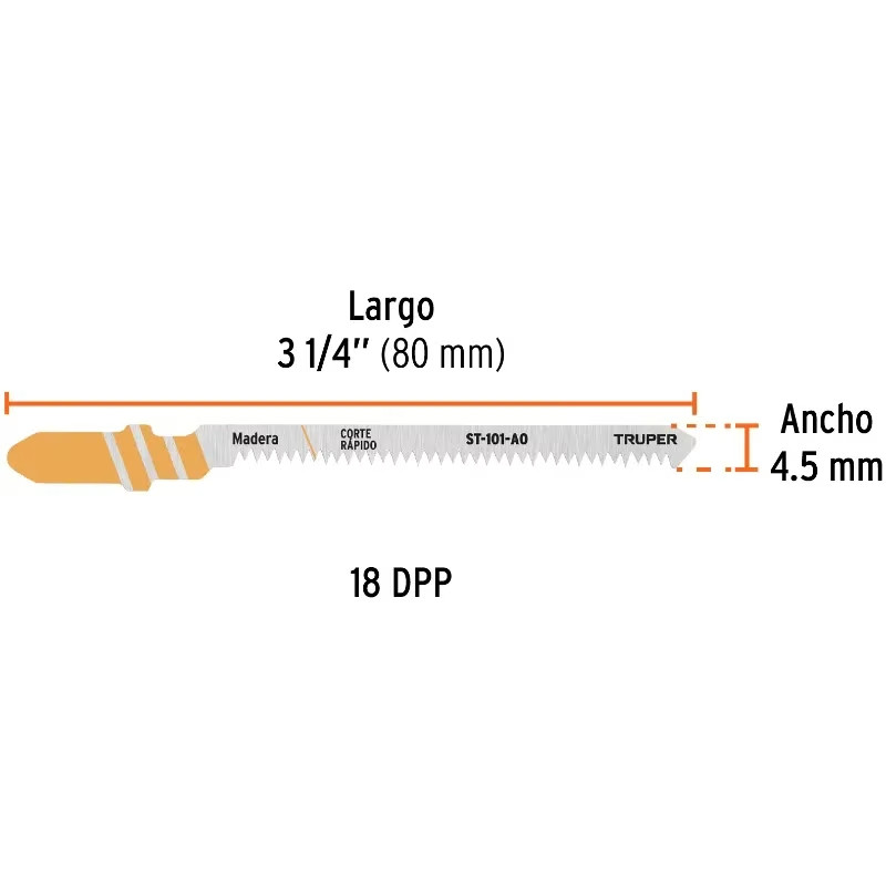 Seguetas T 18DPP x80mm HCS CortesLimpio Madera 5Piezas Caladoras Truper 103045