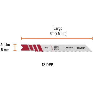 Segueta para caladora Acabado Fino DDP12 Zanco U 5 Piezas, cortes rectos Metales Ferrosos y Plastico, SU-118-B 18139 Truper