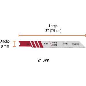 Segueta para caladora Acabado Fino DDP24 Zanco U 5 Piezas, cortes rectos Metales Plastico y Aluminio, SU-118-A 18138 Truper