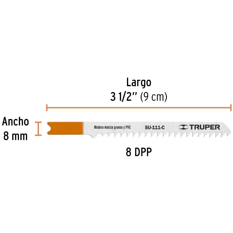 Segueta para caladora Acabado Standar DDP7 Zanco U 5 Piezas, cortes rectos en Madera maciza y PVC, SU-144-D 18140 Truper