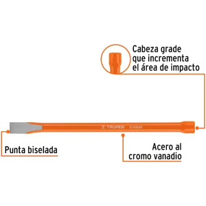 Cincel Plano 10" Cuña 5/8", Acero al cromo Vanadio, Cabeza grande, C-5/8X10 12133 Truper