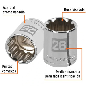 Dados 26mm E1/2 Poligonales CrVanadio, Truper 13540