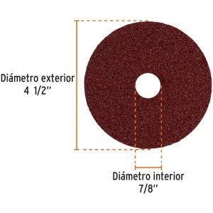 Discos de Lija 4-1/2" G24 RespaldoFibra 5Piezas D7/8 OAluminio, Truper 100124