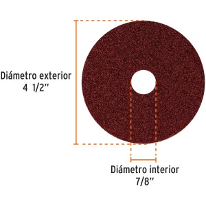 Discos de Lija 4-1/2" G36 RespaldoFibra 5Piezas D7/8 OAluminio, Truper 100125