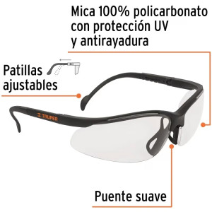 Lentes de seguridad mica clara con antiempaño UV Vision, Truper 101932