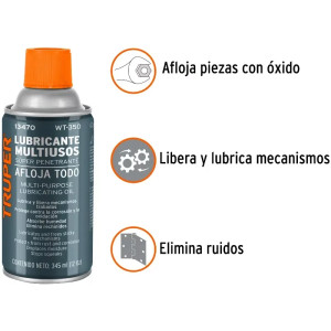 Aceite Multiuso Afloja Todo 345ml 12oz, Super Penetrante Protege y Limpia, Truper 13470