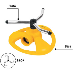 Aspersor Plastico 3 Brazos de Aluminio 3/4", Alcance 5m, Area 360, 50 PSI, Pretul 20065