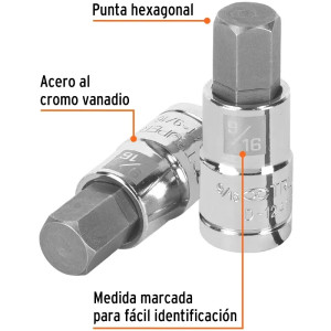 Dados de Punta Hexagonal 9/16" E1/2, Truper 13256