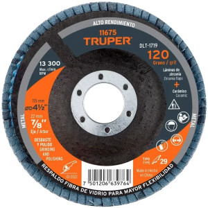 Discos Flap Discs Laminado 4 1/2" G120 Lija de Zirconia, DLT-1719 11675 Truper