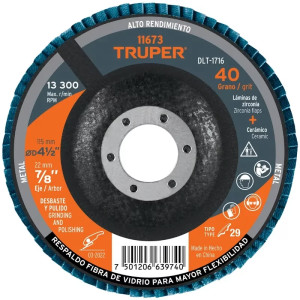 Discos Flap Discs Laminado 4 1/2" G40 Lija de Zirconia, DLT-1716 11673 Truper