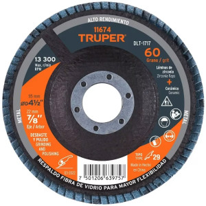 Discos Flap Discs Laminado 4 1/2" G60 Lija de Zirconia, DLT-1717 11674 Truper