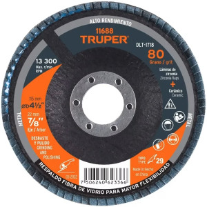 Discos Flap Discs Laminado 4 1/2" G80 Lija de Zirconia, DLT-1718 11688 Truper