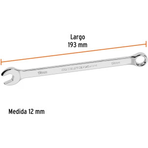 Llave Boca Mixta 12mm Combinada CrVanadio ELarga Truper 15616