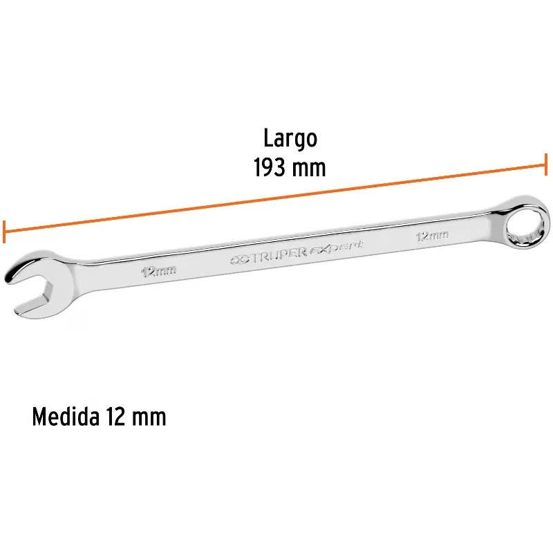 Llave Boca Mixta 12mm Combinada CrVanadio ELarga Truper 15616