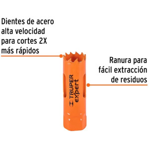 Sierra de copa Bimetalicas 3/4" o 19mm, dientes de acero alta velocidad, Para metal y Madera, COBI-3/4 18086 Truper