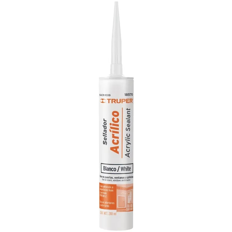 Siliconas Acrilicas 280ml Blanco, para superficie lisas y porosas, madera concreto aluminio, SACRI-100B 18570 Truper
