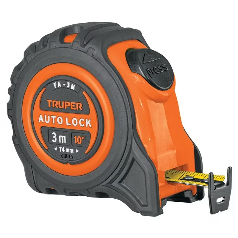 Wincha Flexometro Auto-Lock 3M con TPR, cinta medicion ambos lados, carcasa ABS, FA-3M 10746 Truper