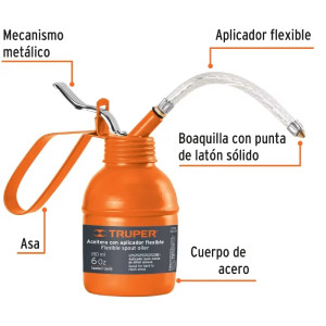 Aceitera de 180ml (6oz) con Aplicador Flexible Boquilla con Punta de Latón, Truper 14870