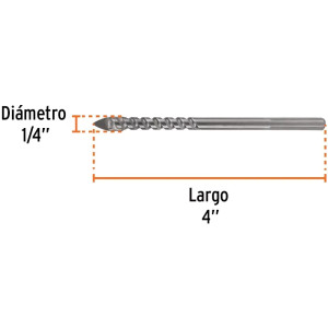 Broca para Vidrios y Azulejos 1/4" x4" Carburo de Tungsteno, Truper 101827