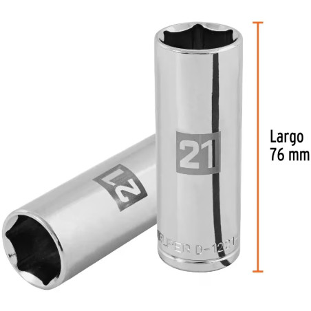 Dados 21mm E1/2 Tubulares Hexagonales CrVanadio, Truper 101009