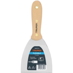 Espatula Flexible 4" Mango de Madera, acero alto carbono, Hoja Desbastada y Templada, ET-4F 14450 Truper