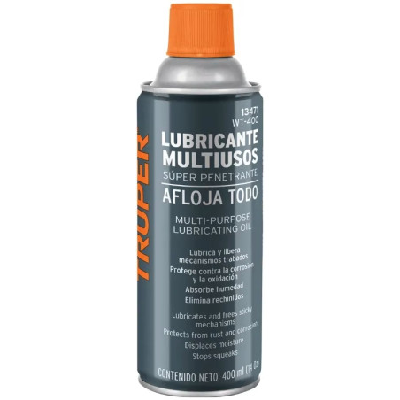 Aceite Multiuso Afloja Todo 400ml 14oz, Super Penetrante Protege y Limpia, Truper 13471
