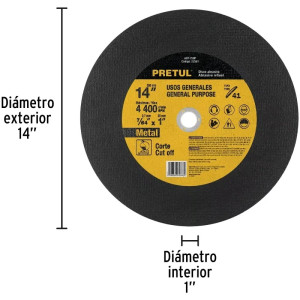 Discos Corte Metal 14" 355.6x2.7mm C1" T41 Chop Saw, Oxido de Alumino, ABT-7589 22561 Truper