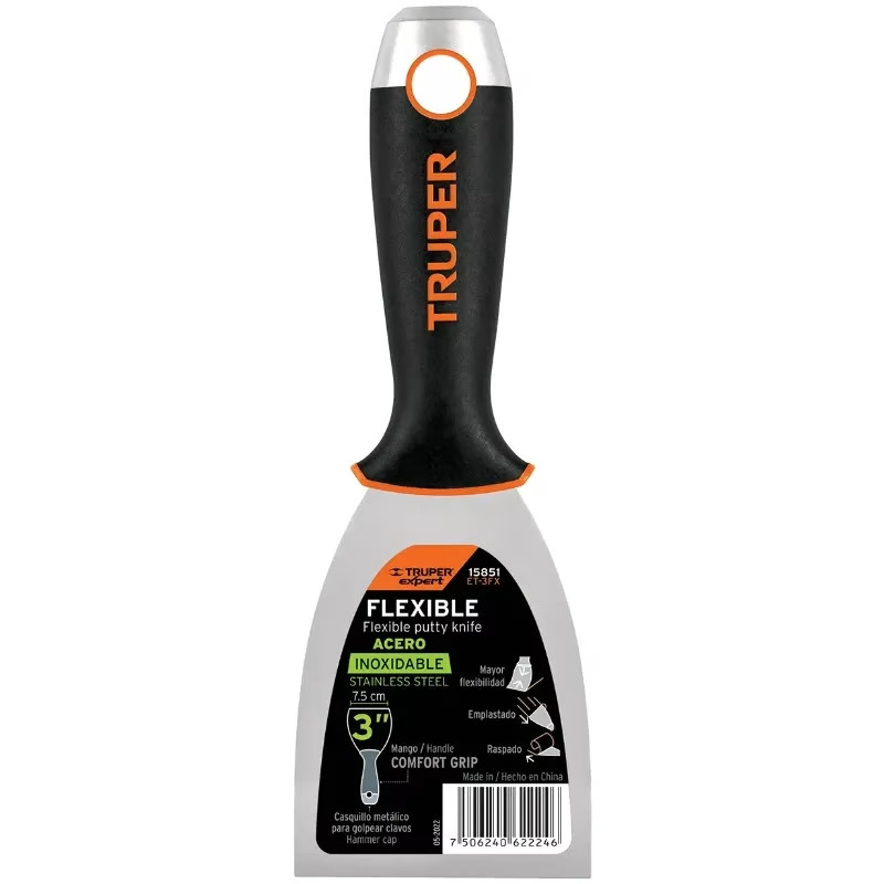 Espatula Flexible 3" Mango Comfort Grip, Acero Inoxidable, ET-3FX 15851 Truper