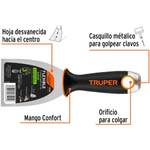 Espatula Flexible 3" Mango Comfort Grip, Acero Inoxidable, ET-3FX 15851 Truper