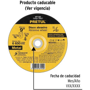 Discos de Desbaste Metal 9" x6.2mm Oaluminio, Pretul 29957