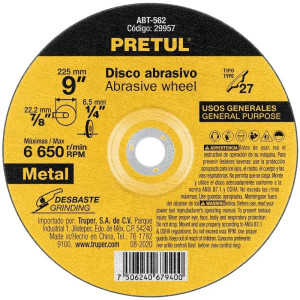 Discos de Desbaste Metal 9" x6.2mm Oaluminio, Pretul 29957