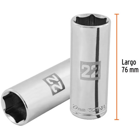 Dados 22mm E1/2 Tubulares Hexagonales CrVanadio, Truper 101010