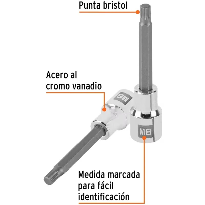 Dados Punta Bristol M8 E1/2 Plarga CrVanadio Truper 101300