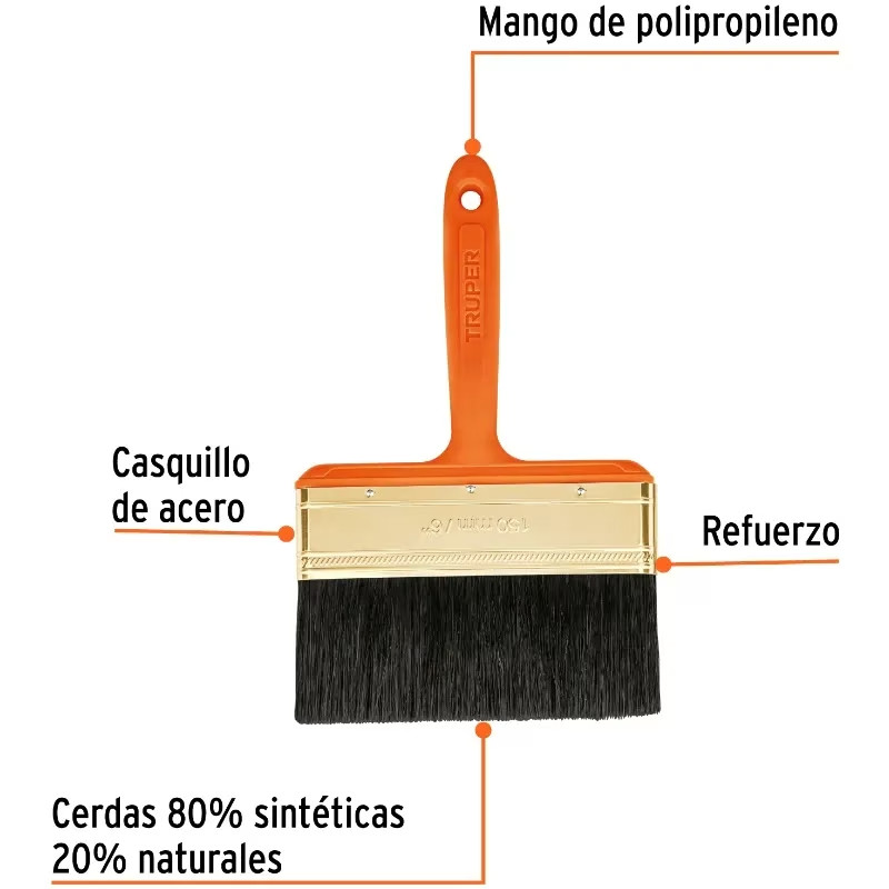 Brochas Profesionales 6" 60x19mm ResisteSolvente Truper 14488