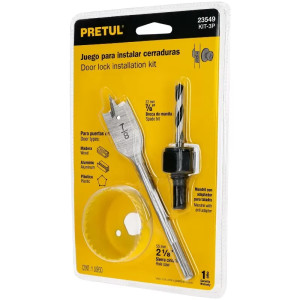 Juego para instalar cerraduras, 3 piezas, para madera y aluminio, KIT-3P 23549 Pretul
