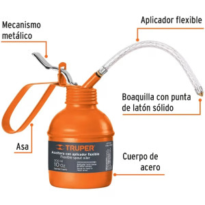 Aceitera de 300ml (10oz) con Aplicador Flexible Boquilla con Punta de Latón, Truper 14872