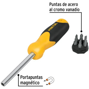 Juego Desarmadores Multipunta 6 Puntas, Porta puntas Magnetico Acero al Cromo Vanadio, DES-6P 21372 Pretul