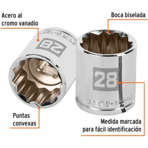 Dados 28mm E1/2 Poligonales CrVanadio, Truper 13542