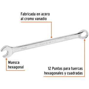 Llave Boca Mixta 14mm Combinada CrVanadio ELarga Truper 15618