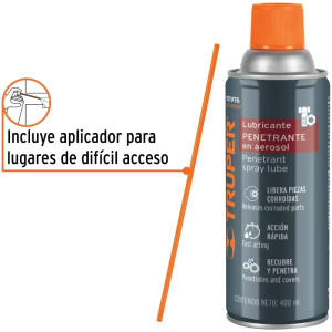 Lubricantes Penetrante Aerosol 400ml 14oz Antioxidante Herramientas Tuercas Pernos Cerraduras, Truper WT-400SP 101976