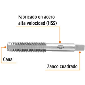Machos 5/16" x24, 1Pieza, 3Canales Cuerda Fina, Acero de Alta Velocidad, MT-5/16X24 11408 Truper