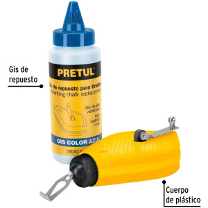 Tiralinea Plastico 15m, con repuesto, bobinado rapido, Incluye Bote de Gis, TL-50P 28574 Pretul