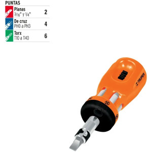 Juego Desarmadores Multipunta 6 Puntas Dobles tipo Trompo con Ratchet, Acero al Cromo Vanadio, DTROM-12 18193 Truper