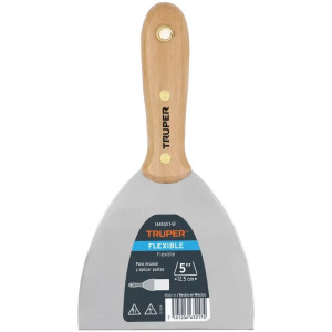 Espatula Flexible 5" Mango de Madera, acero alto carbono, Hoja Desbastada y Templada, ET-5F 14451 Truper
