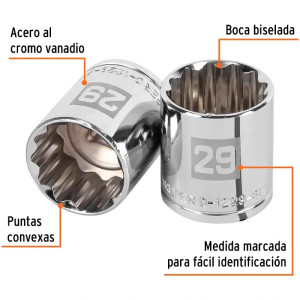 Dados 29mm E1/2 Poligonales CrVanadio, Truper 13543