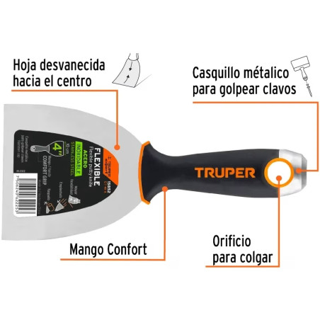 Espatula Flexible 4" Mango Comfort Grip, Acero Inoxidable, ET-4FX 15852 Truper