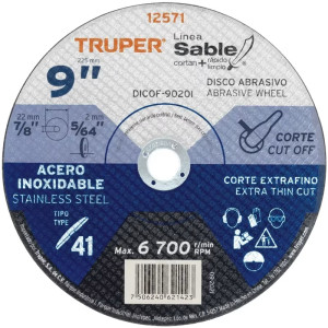 Discos Corte Metal 9" x2mm Inox T41 Oxido Aluminio, ABT-878 12571 Truper